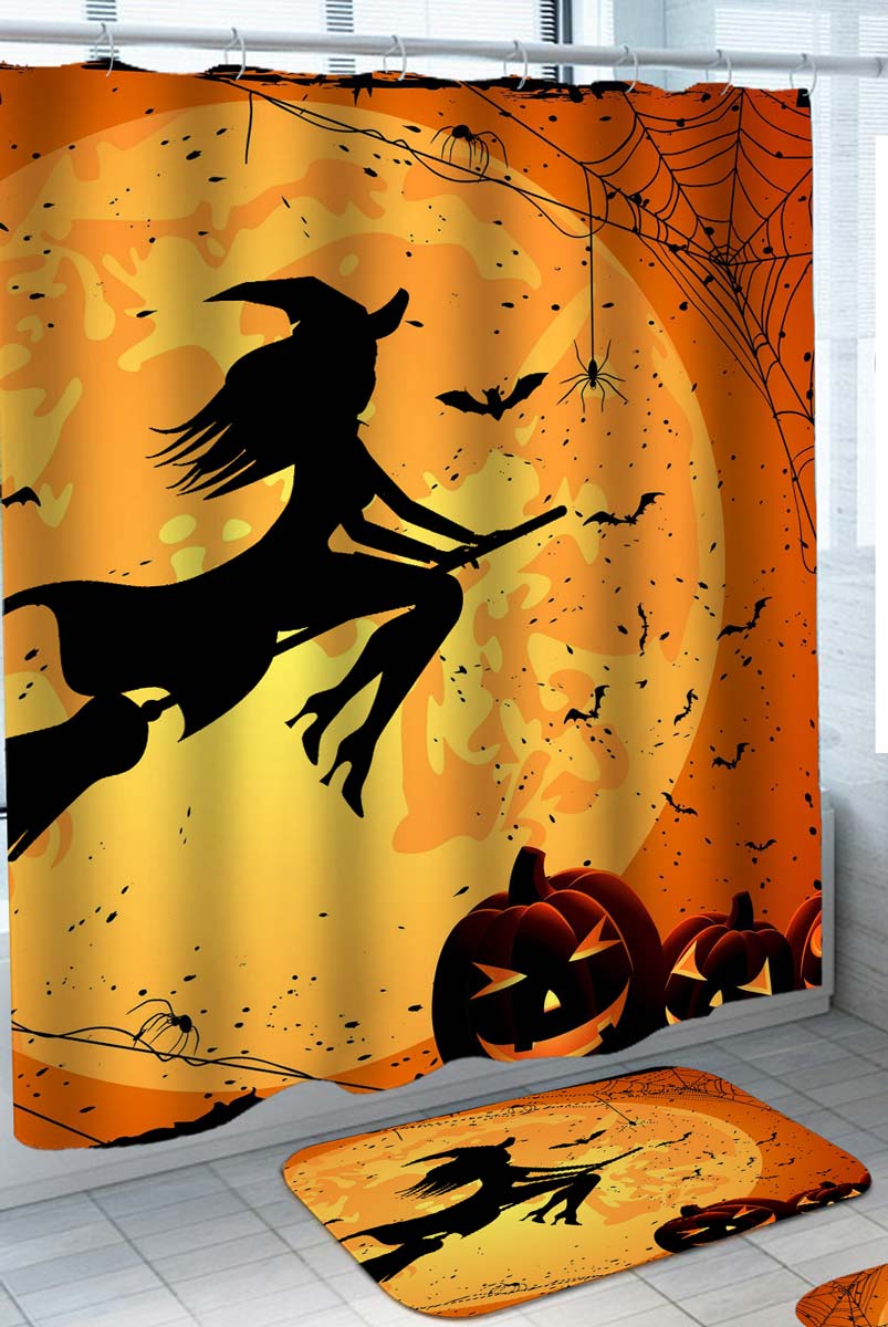 Trendy Halloween Shower Curtains Scary Pumpkins and Witch for Halloween