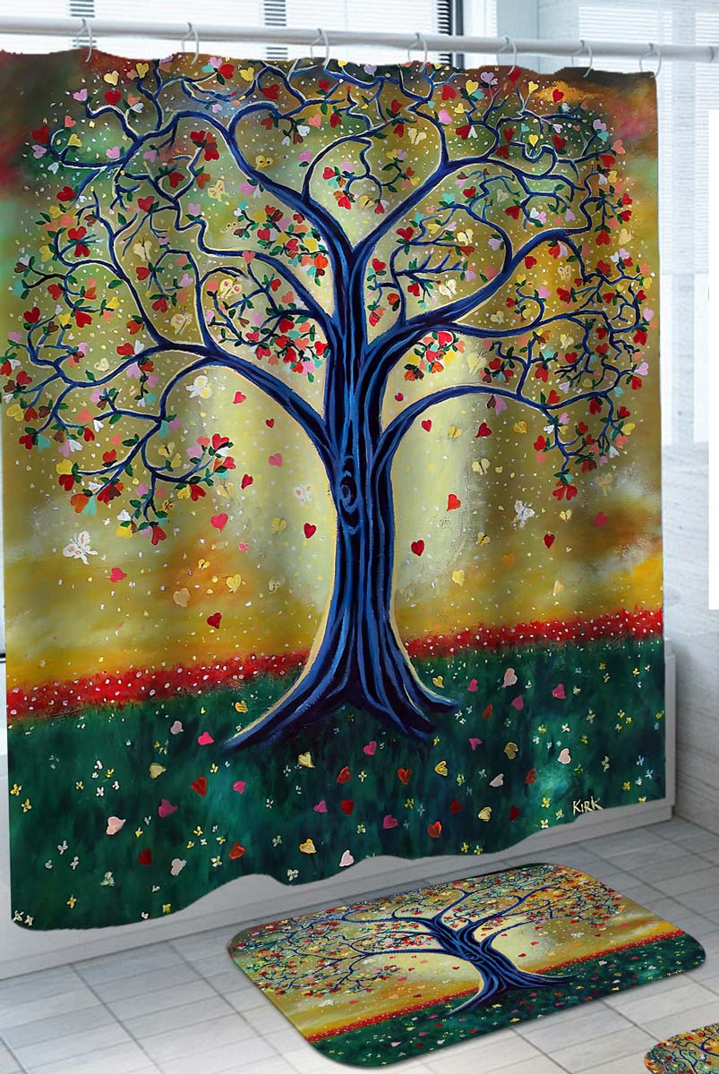 Trendy Shower Curtains Magical Multi Colored Heart Leaves Tree