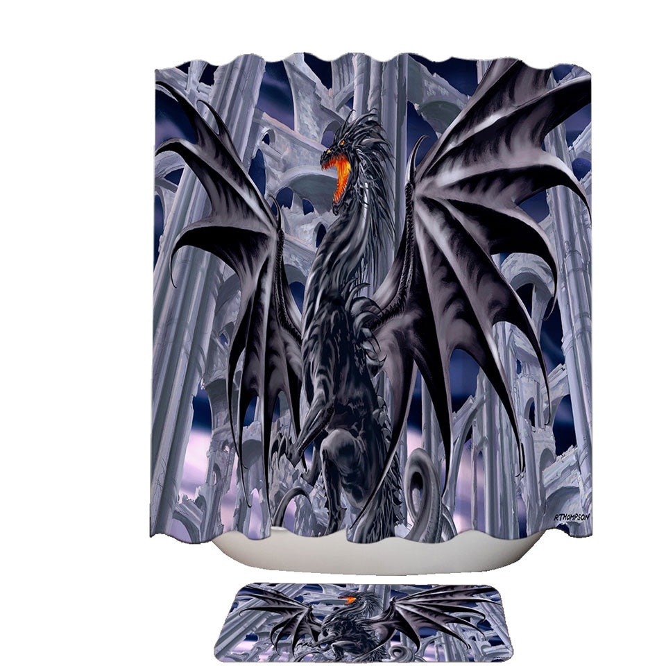 Trendy Shower Curtains Thunderstrike Powerful Black Dragon