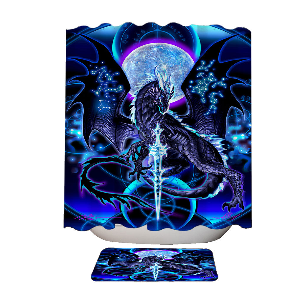 Trendy Shower Curtains with Cool Fantasy Weapon Blue Dragon Night Blade