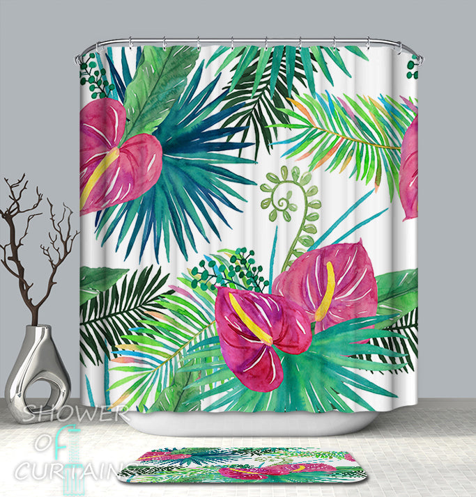 Tropica Themed Bathroom Decor - Multi Colored Tropical Mix Shower Curtains