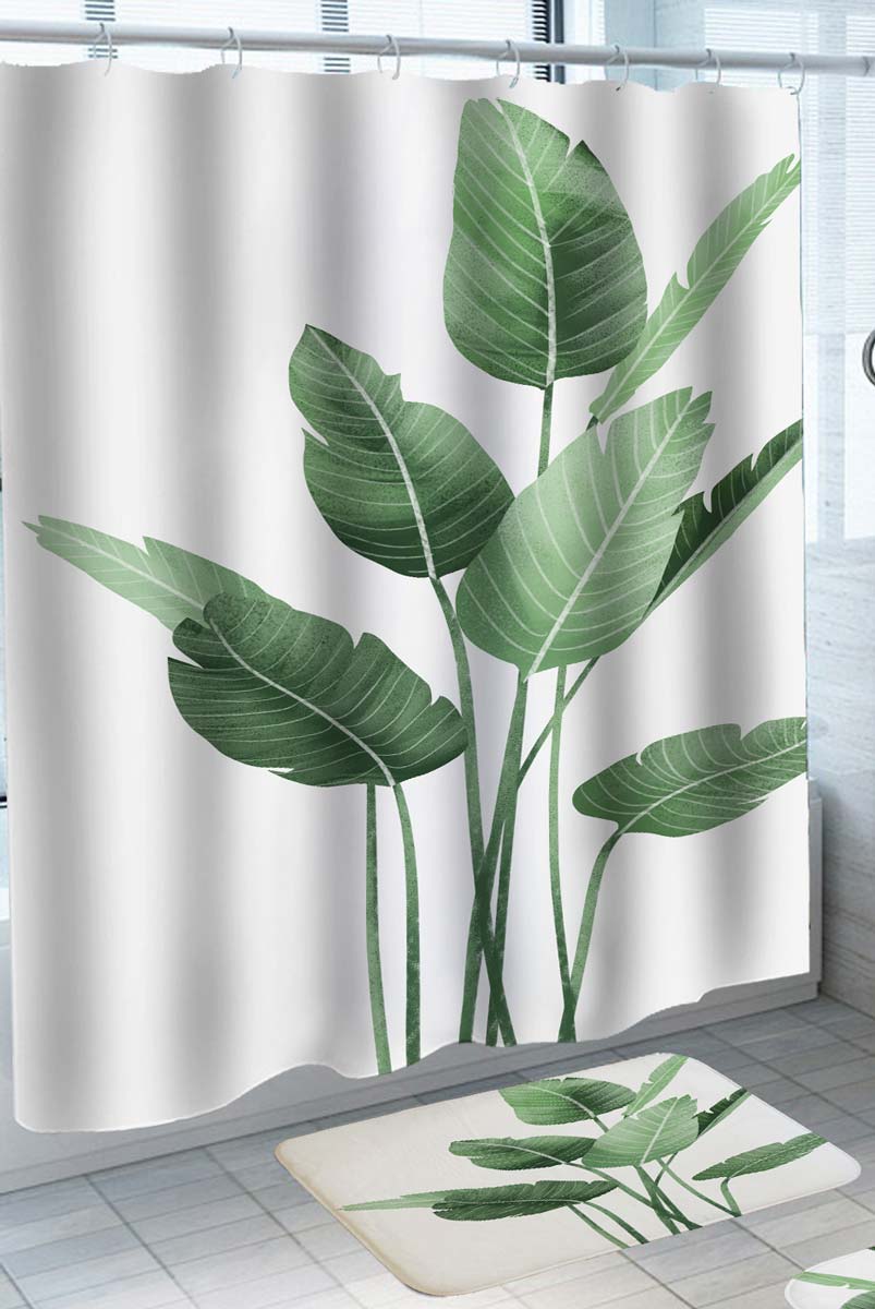 Tropical Banana Green Leaves Shower Curtains