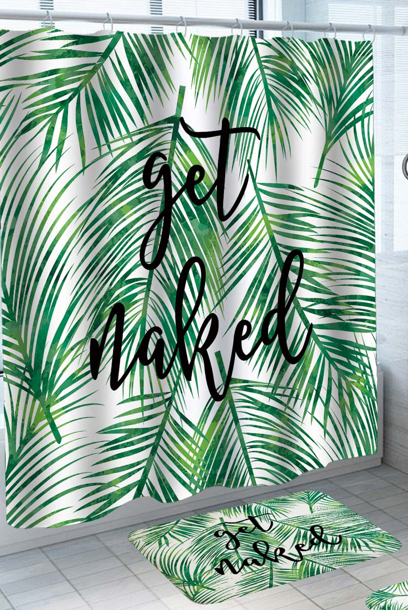 Tropical Green Leaves Get Naked Shower Curtain
