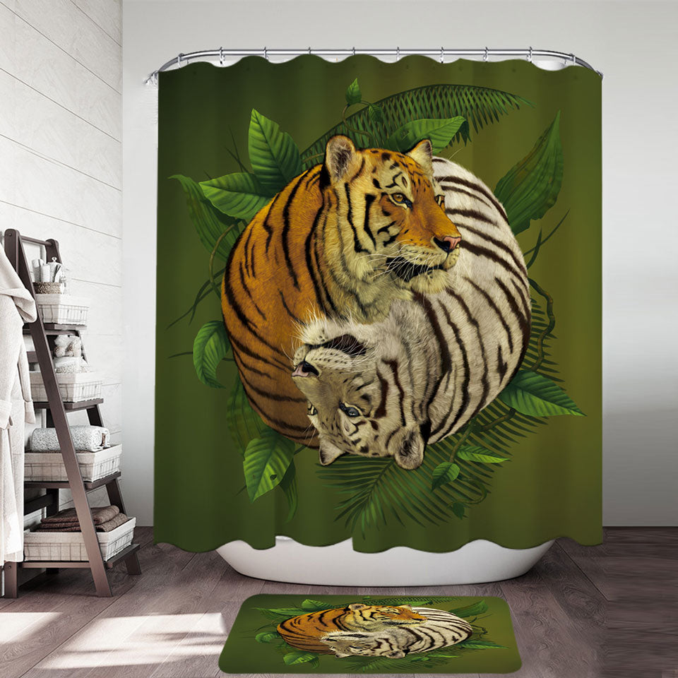 Tropical Leaves Yin Yang Tiger Shower Curtain
