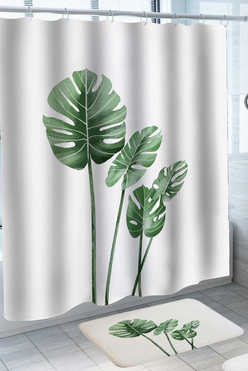 Tropical Monstera Green Leaves Shower Curtain