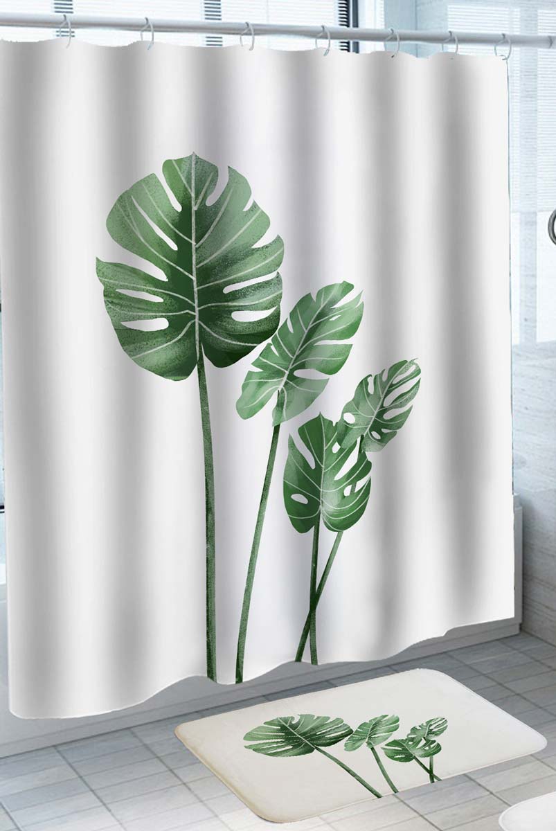 monstera shower curtain Tropical Monstera Green Leaves Shower Curtain