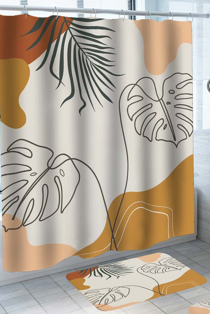 Tropical Monstera Mid Century Shower Curtain