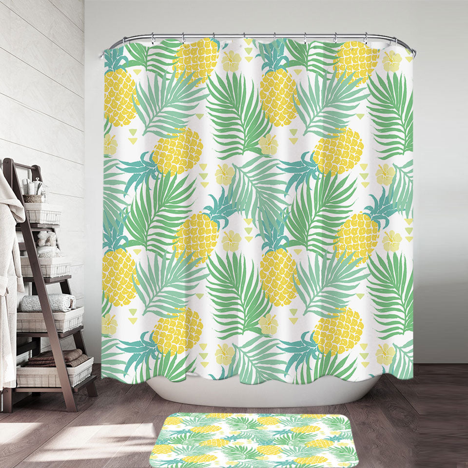 Tropical Mood Pineapple and Leaves Shower Curtain