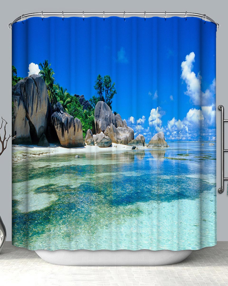 Tropical Shower Curtains Forest Beach with Clear Turquoise Ocean