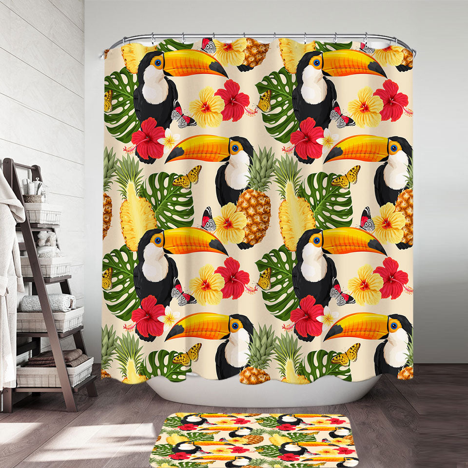 Tropical Shower Curtains Toucans Tropical Flowers and Pineapple