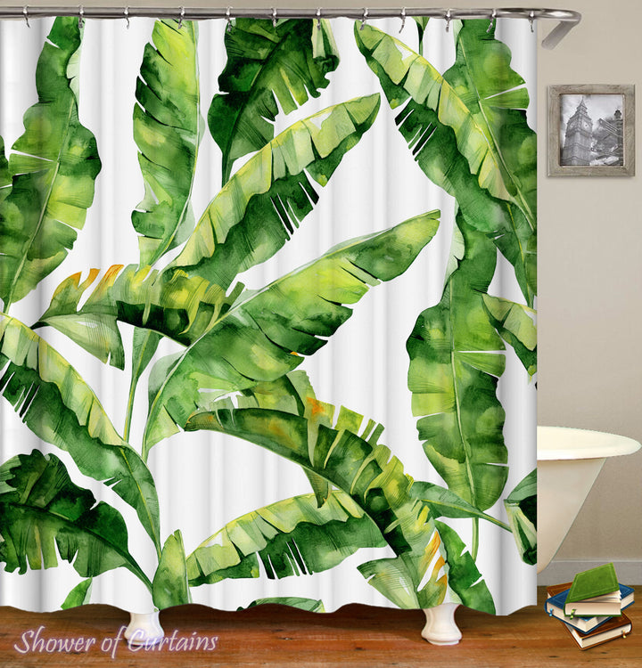Tropical Banana Leaves Shower curtian