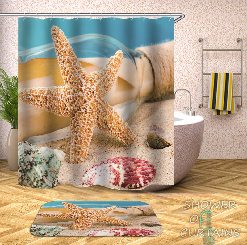 Tropical Beach Themed - Message Hidden By Starfish Shower Curtain