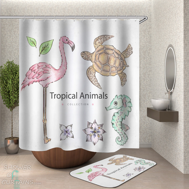 Tropical Shower Curtains - Tropical Animals Shower Curtain