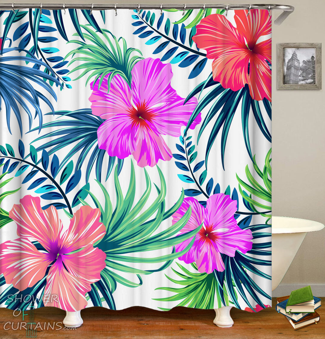 Tropical Shower Curtains of Giant Tropical Flowers