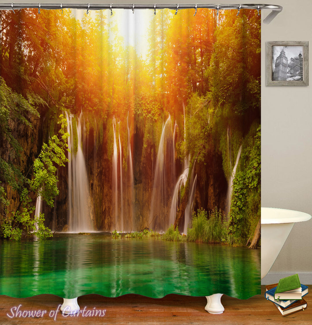 Tropical shower curtain - Sunset Over The Hidden Lake shower curtain