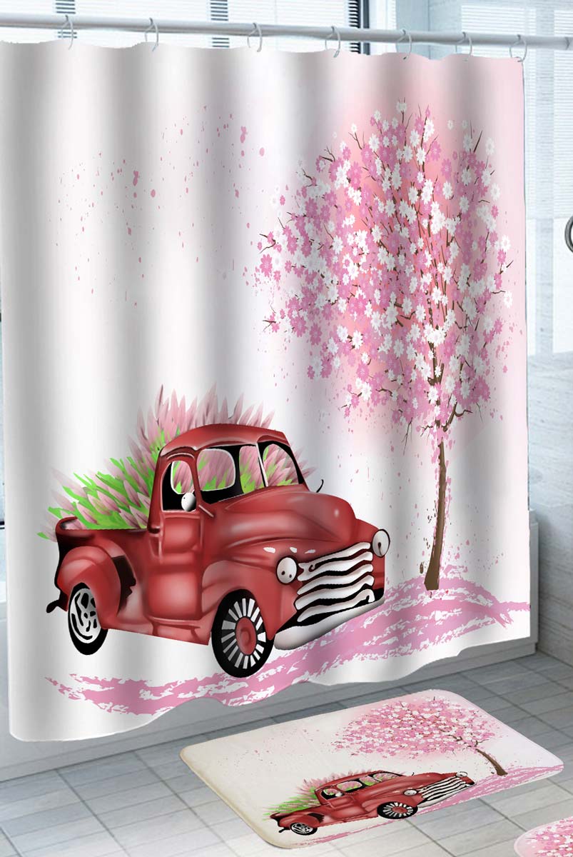 Truck Full with Pink Flowers Shower Curtain