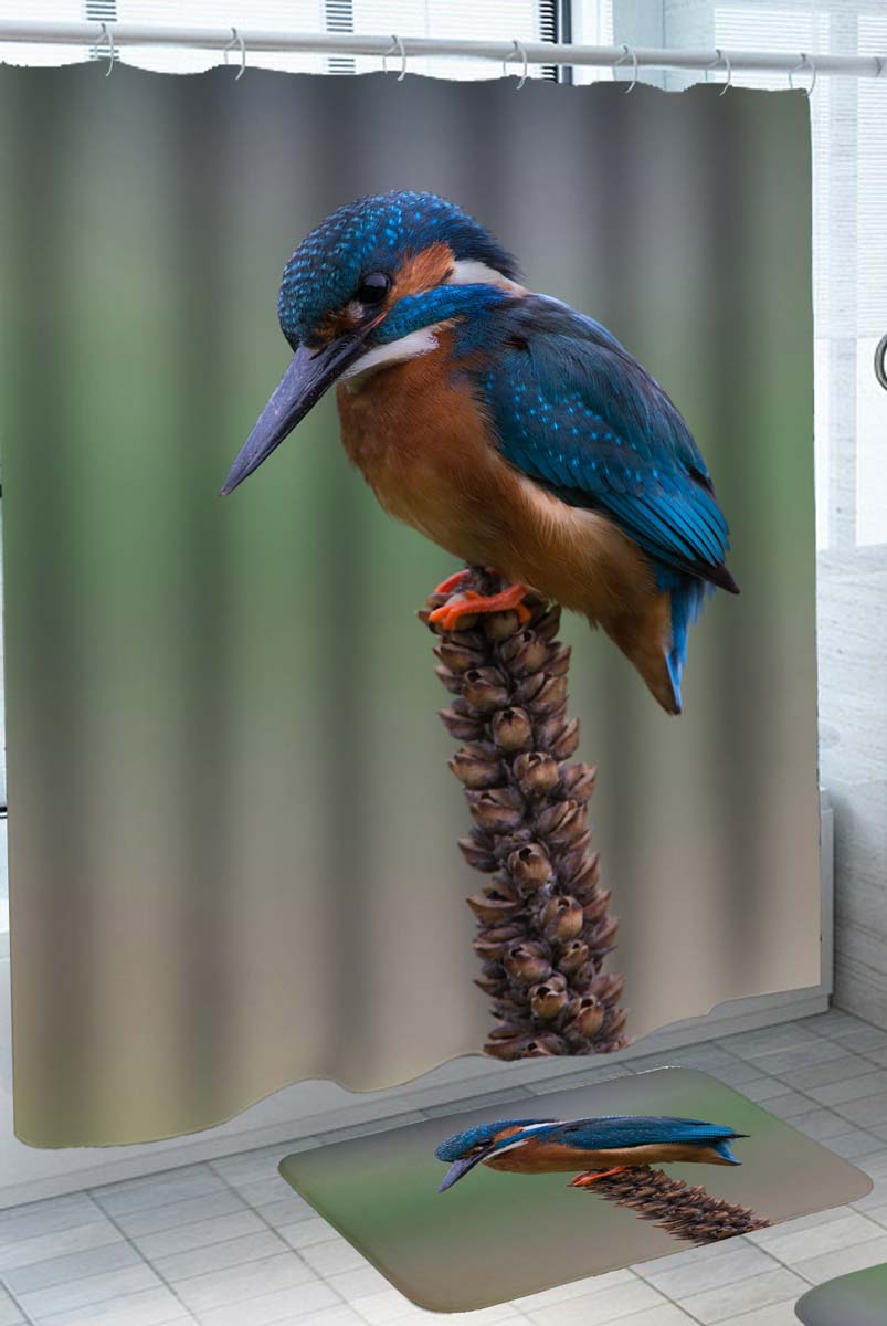 Turquoise Blue Bird Shower Curtain