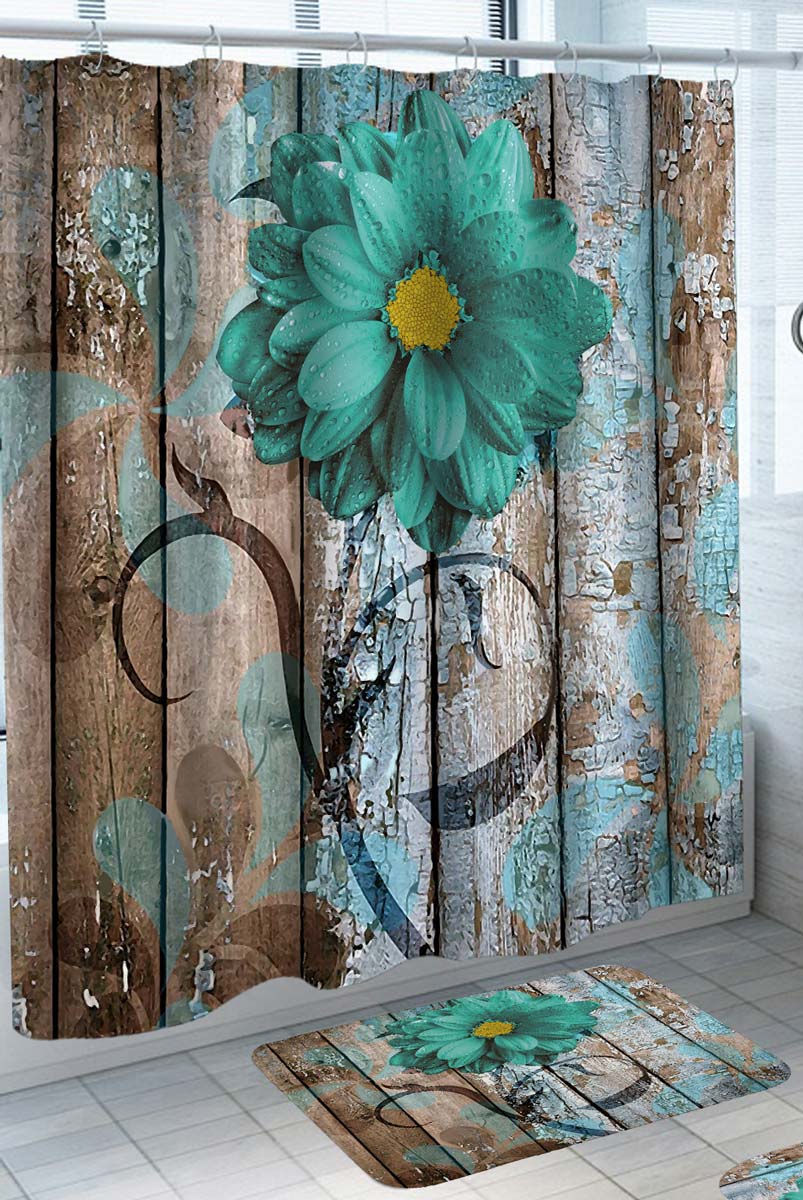 Turquoise Daisy Shower Curtain