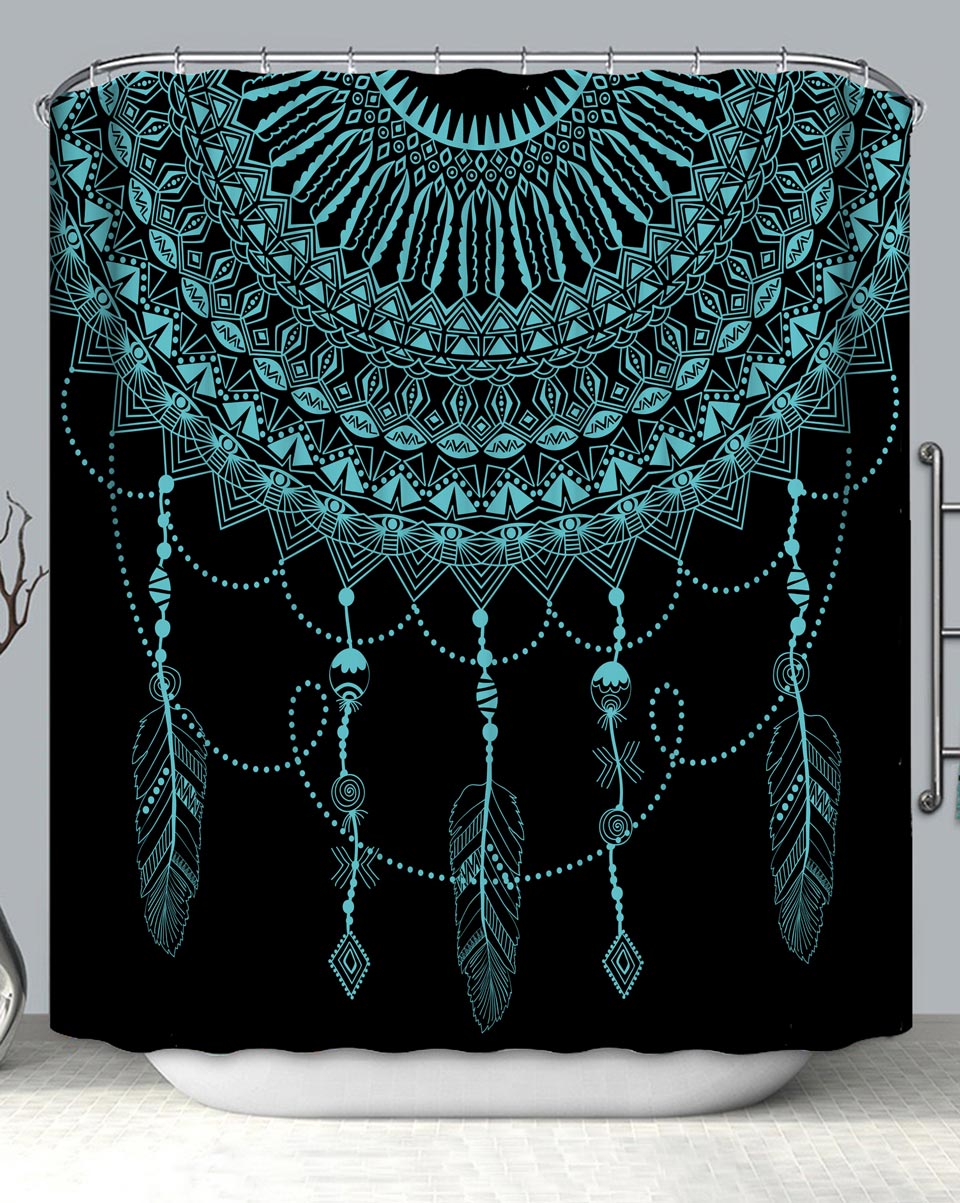 Turquoise Dream Catcher Mandala Shower Curtain