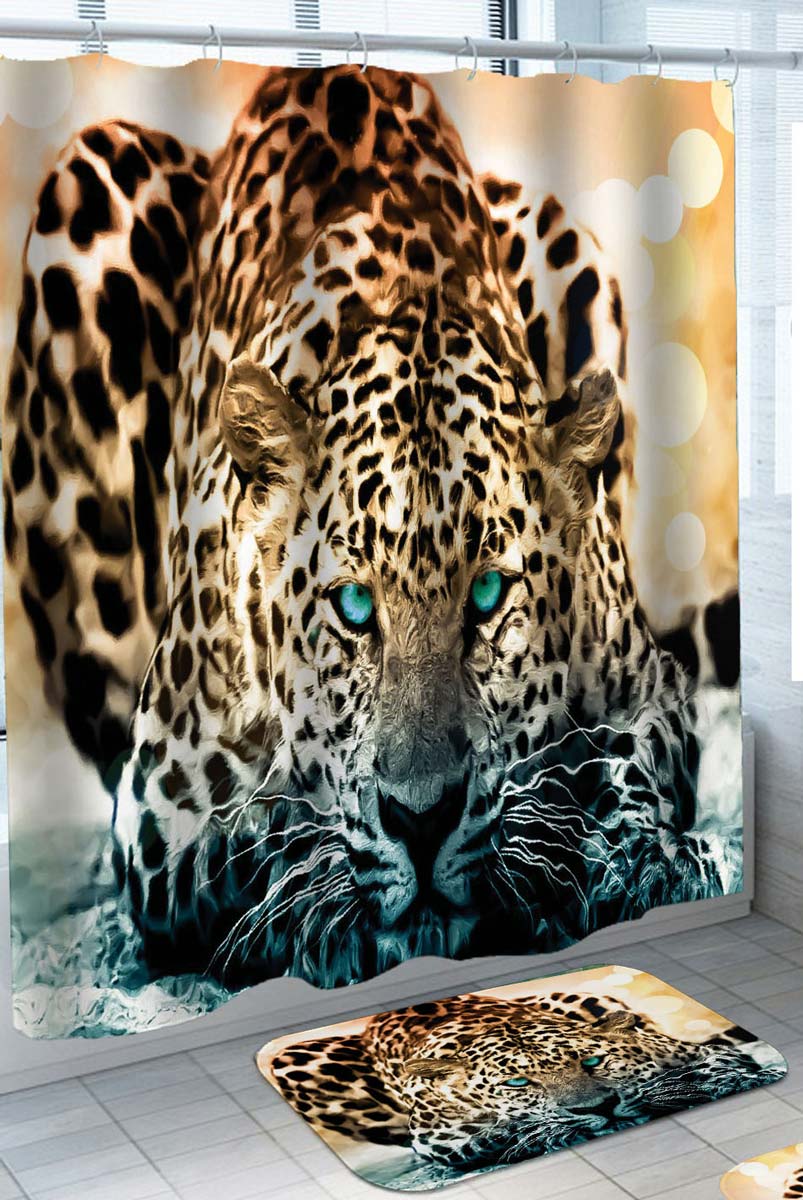 Turquoise Eyes Leopard Shower Curtain