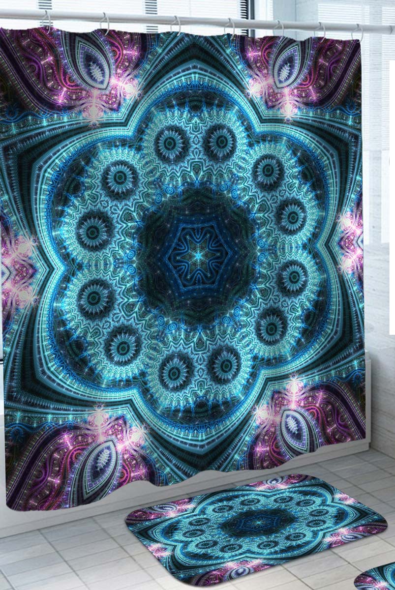 Turquoise Purple Illusion Effect Mandala Shower Curtain