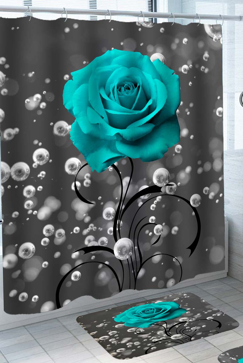 Turquoise Rose Shower Curtain
