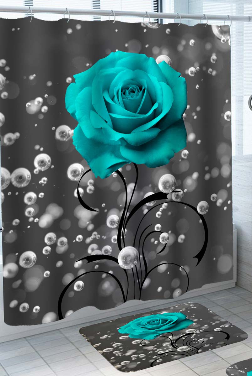 Turquoise Rose Shower Curtain