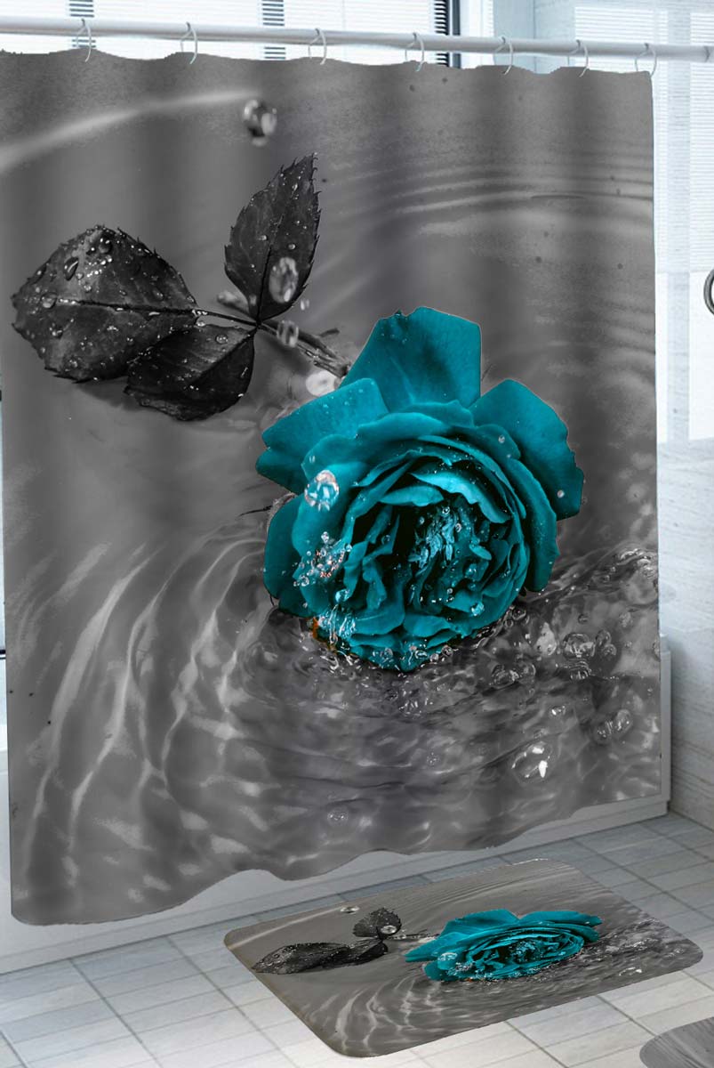 Turquoise Shower Curtains Rose in Water