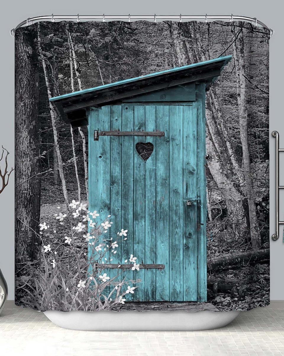 Turquoise Wood Cabin Shower Curtain