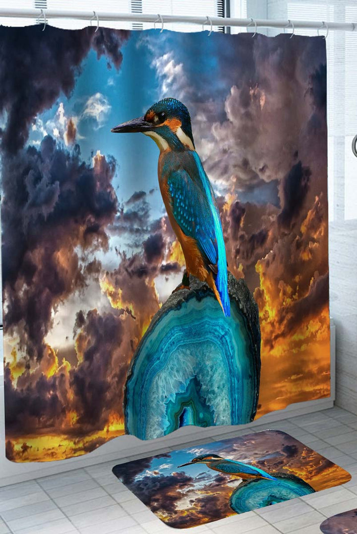 Turquoise Woodpecker Bird at Sunset Shower Curtain