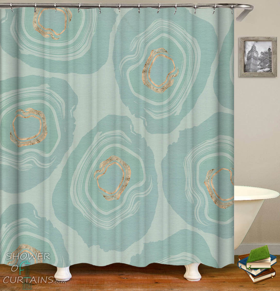 Turquoise Blue Marble Shower Curtain