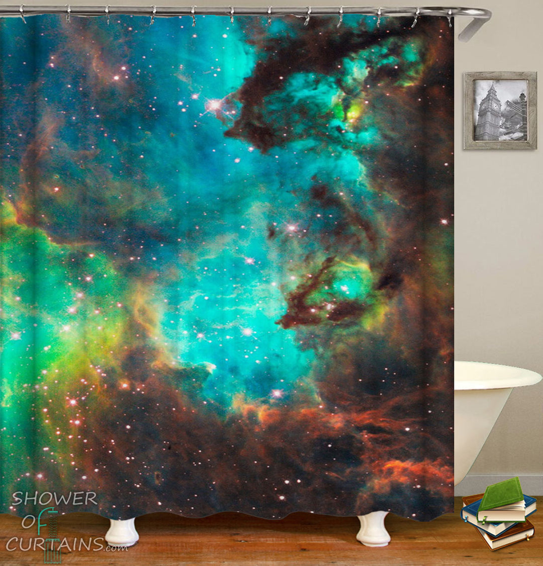 Turquoise Space Shower Curtain