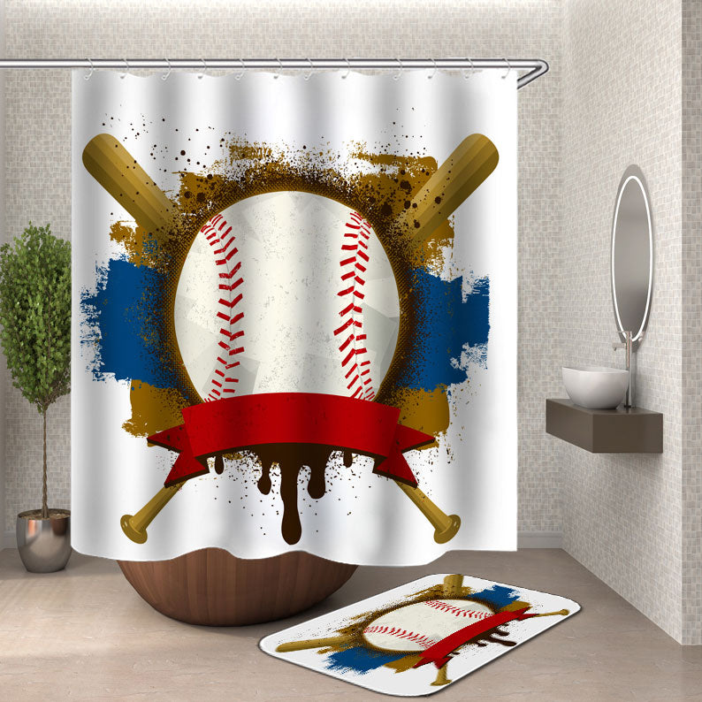 Two Bats and a Ball Love Baseball Shower Curtain