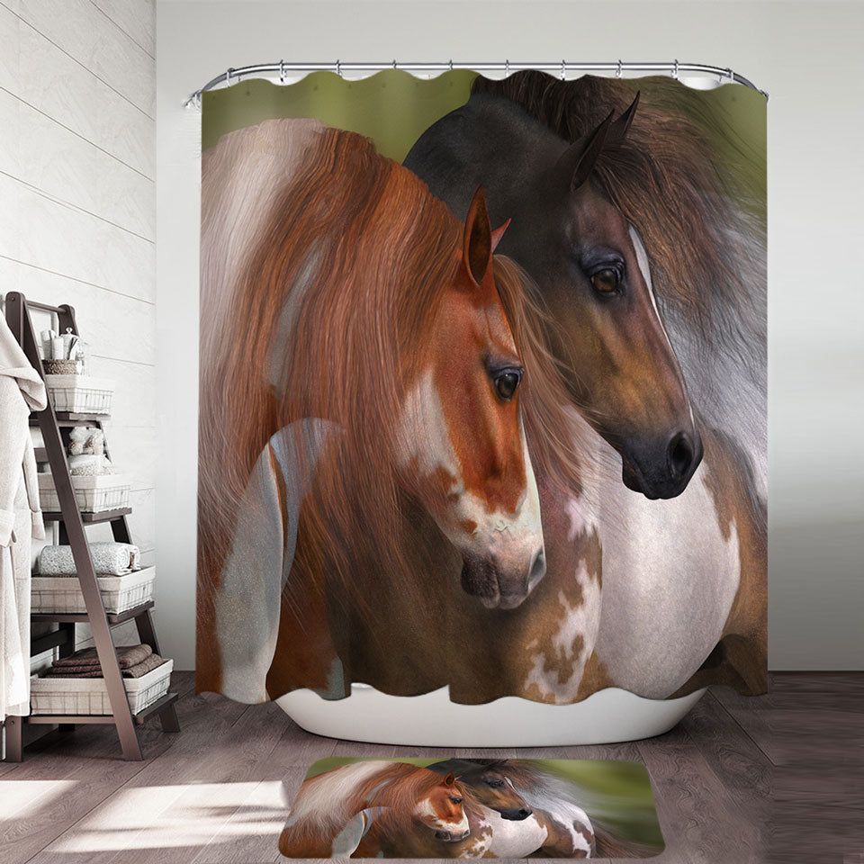 Two Hearts Horse Art shower Curtain