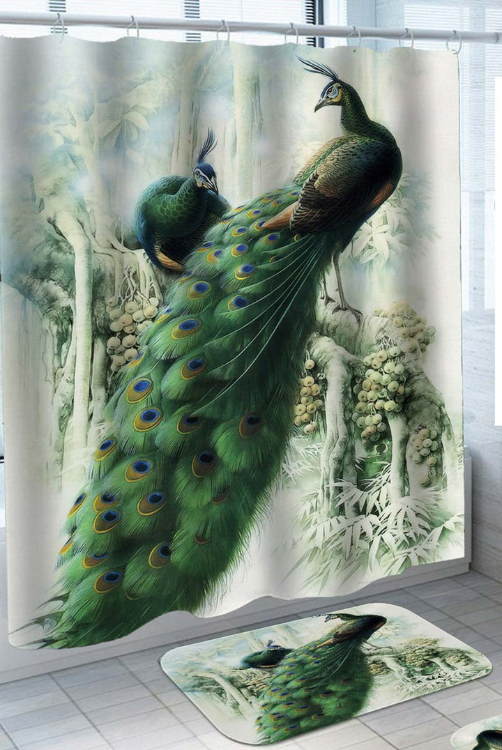 Two Stunning Peacocks Shower Curtain