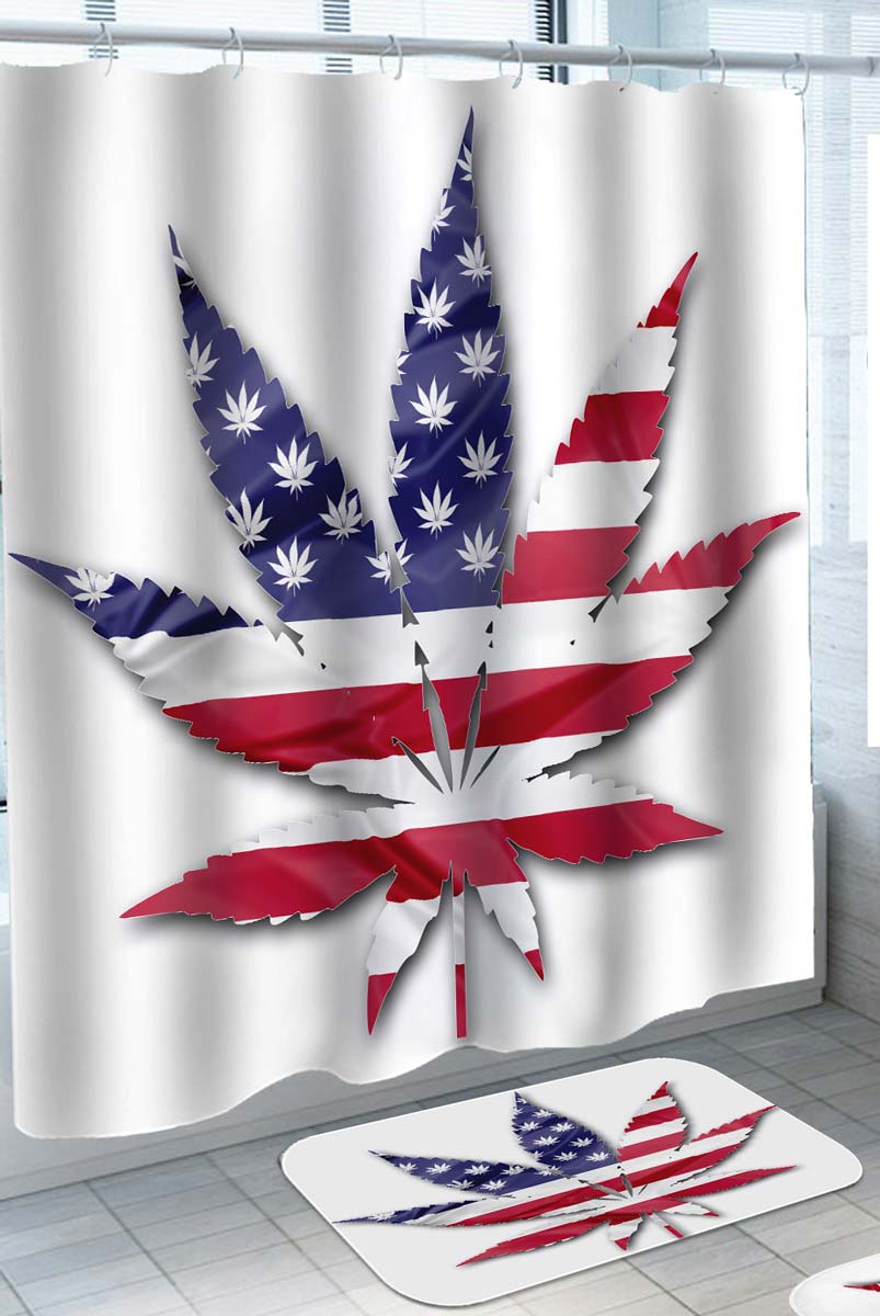 USA Flag Weed Leaf Shower Curtain