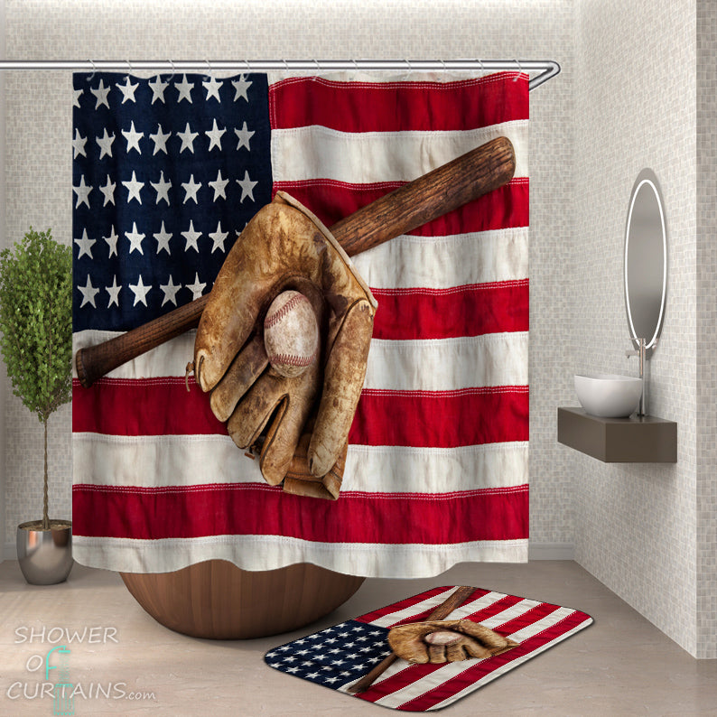 USA Love Baseball Shower Curtain