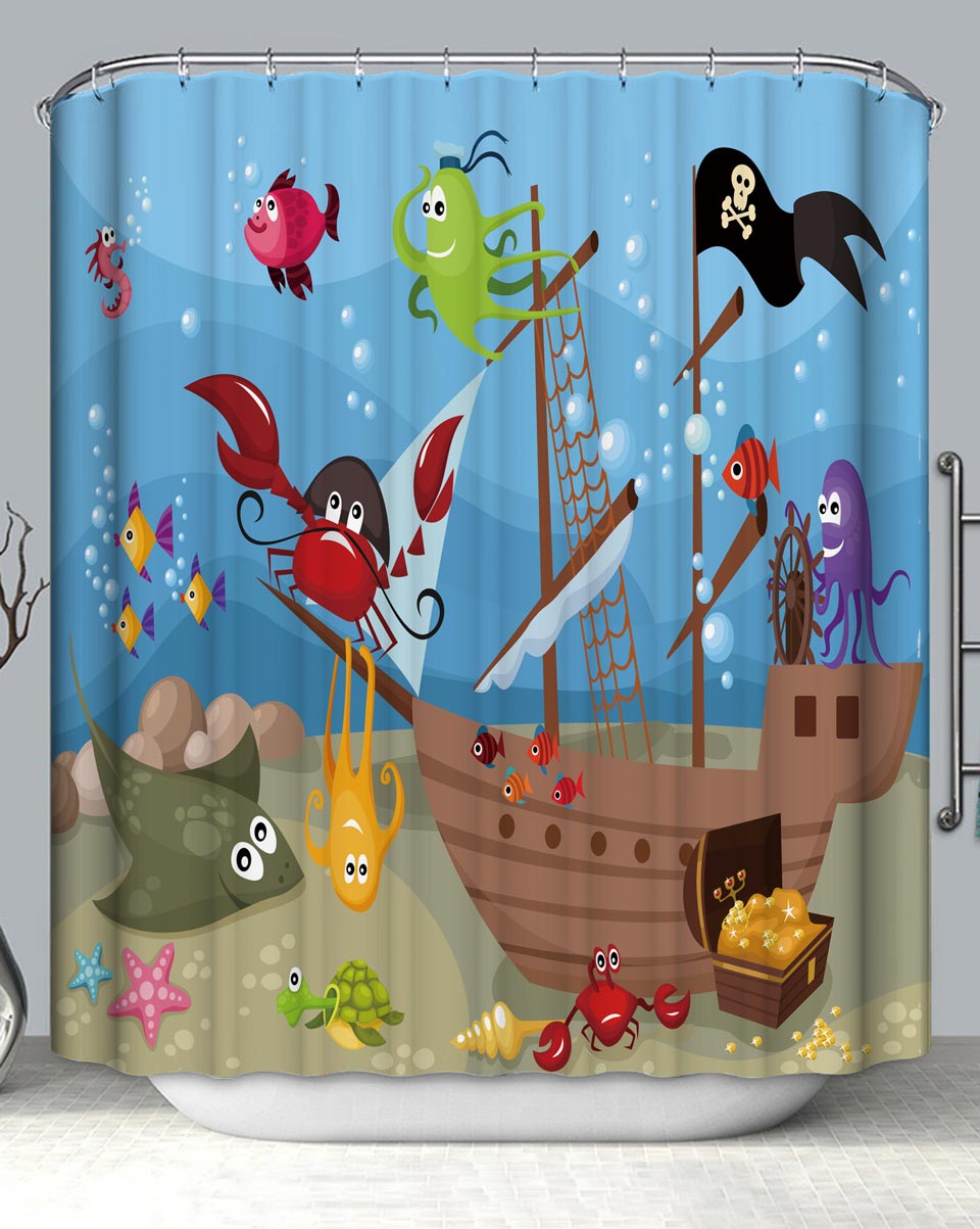 Under the Sea Cute Marine Life Pirates Shower Curtain