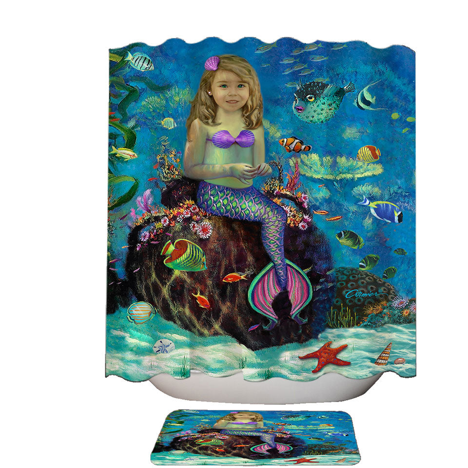 Underwater Art Fish and Girl Mermaid Shower Curtains