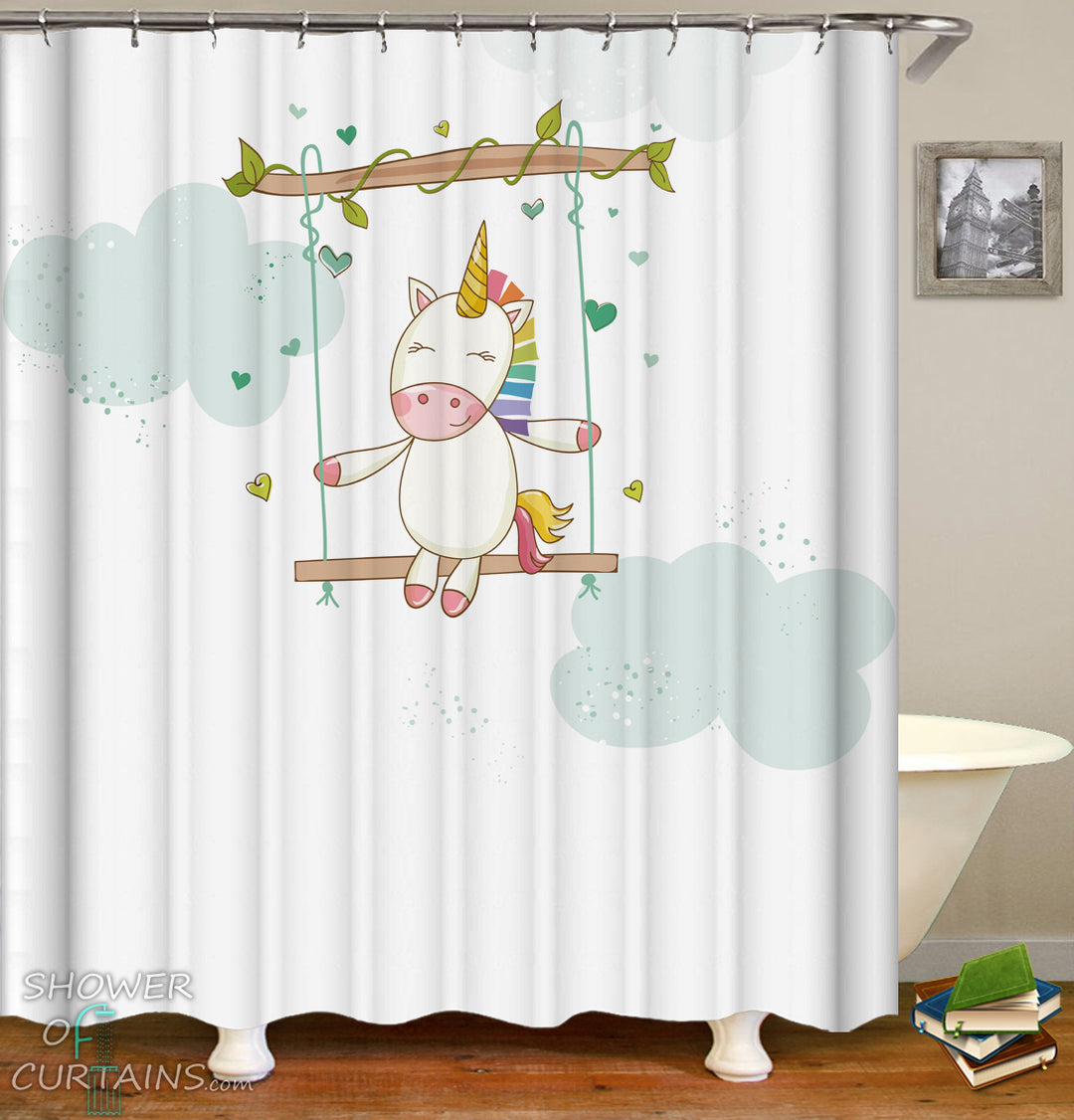 Unicorn Shower Curtain - Adorable Unicorn Rainbow Shower