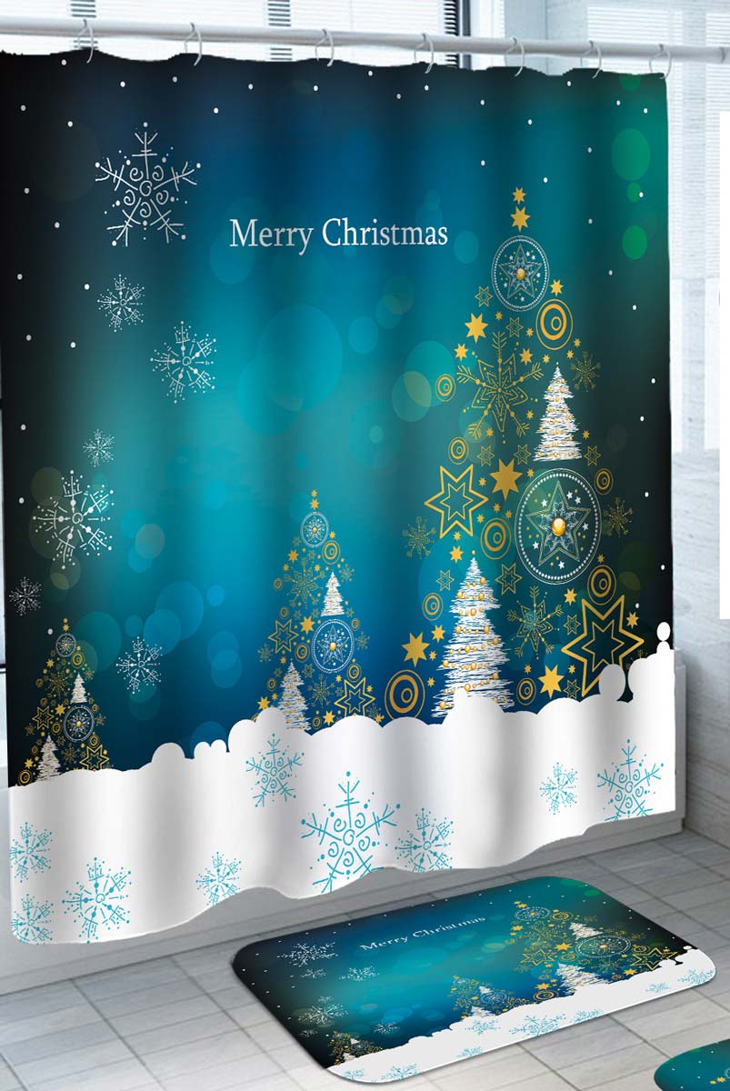 Unique Christmas Rugs and Shower Curtains Stars and Snowflakes Merry Christmas