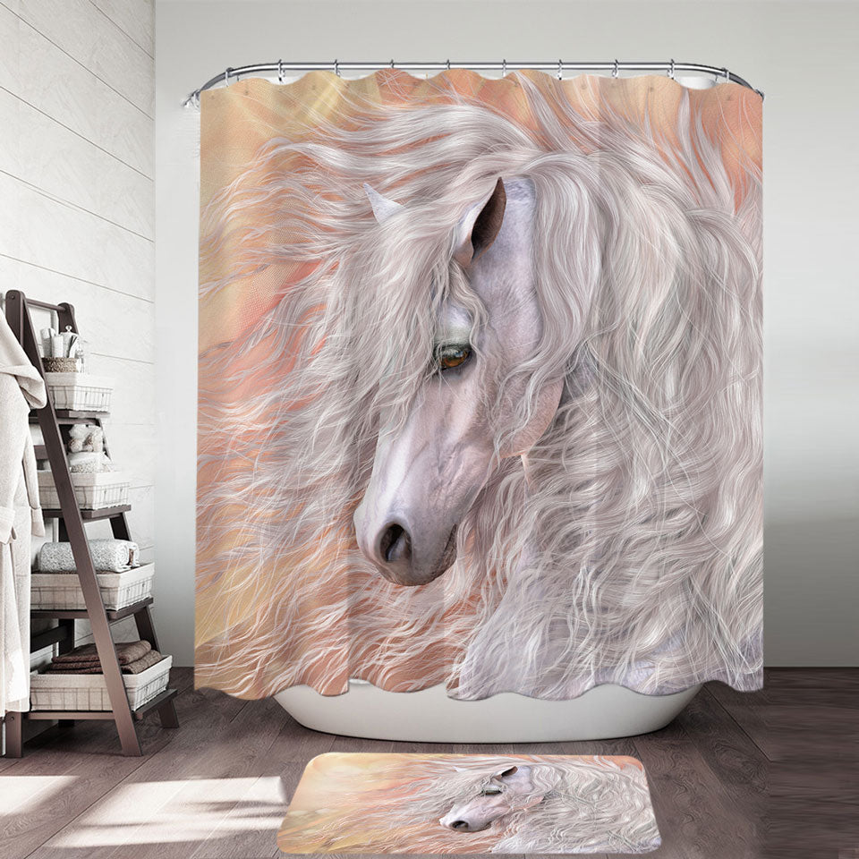 Unique Elegant Shower Curtains Primavera Gorgeous White Horse