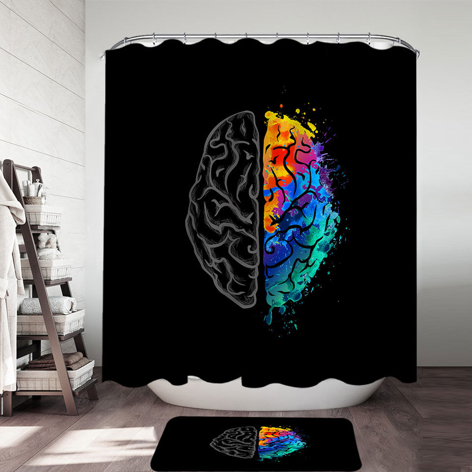 Unique Shower Curtains Artistic Colorful and Grey Human Brain