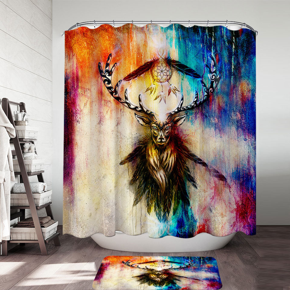 Unique Shower Curtains Colorful Native Deer Painting
