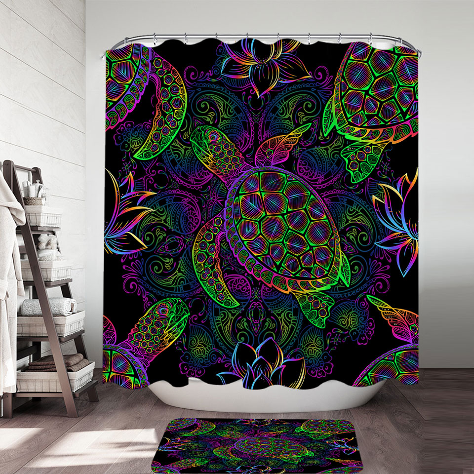 Unique Shower Curtains Colorful Oriental Turtle