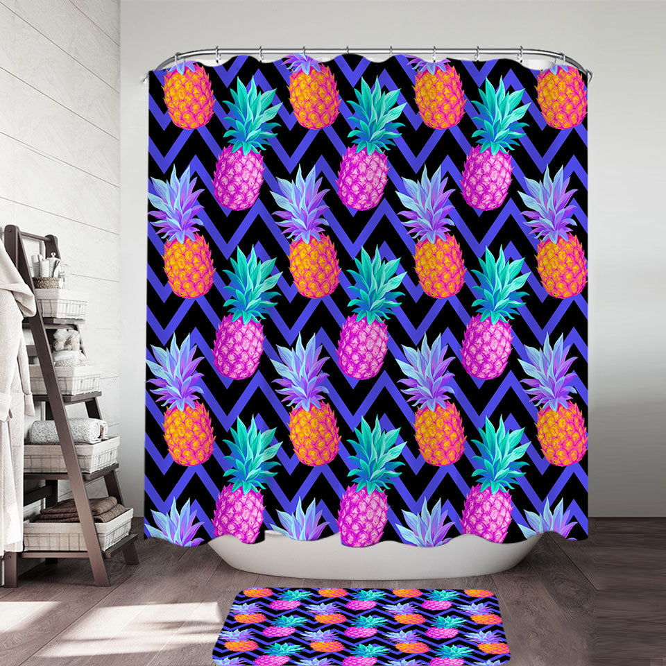 Unique Shower Curtains Dark Pineapple over Chevron