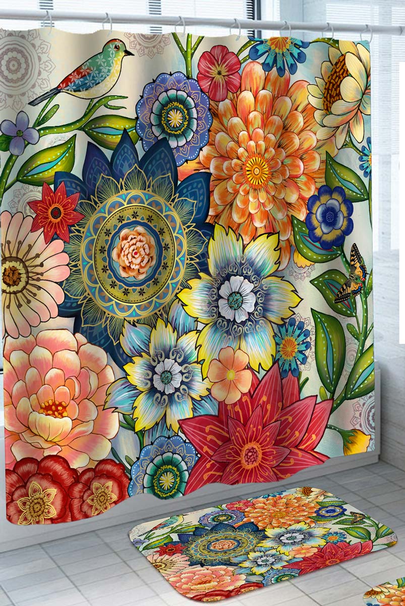 Unique Shower Curtains Full of Colorful Mandala Flowers
