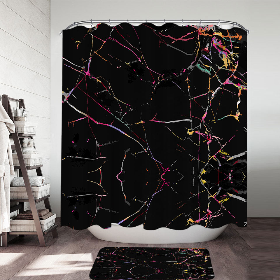 Unique Shower Curtains Multi Colored Cracks over Black