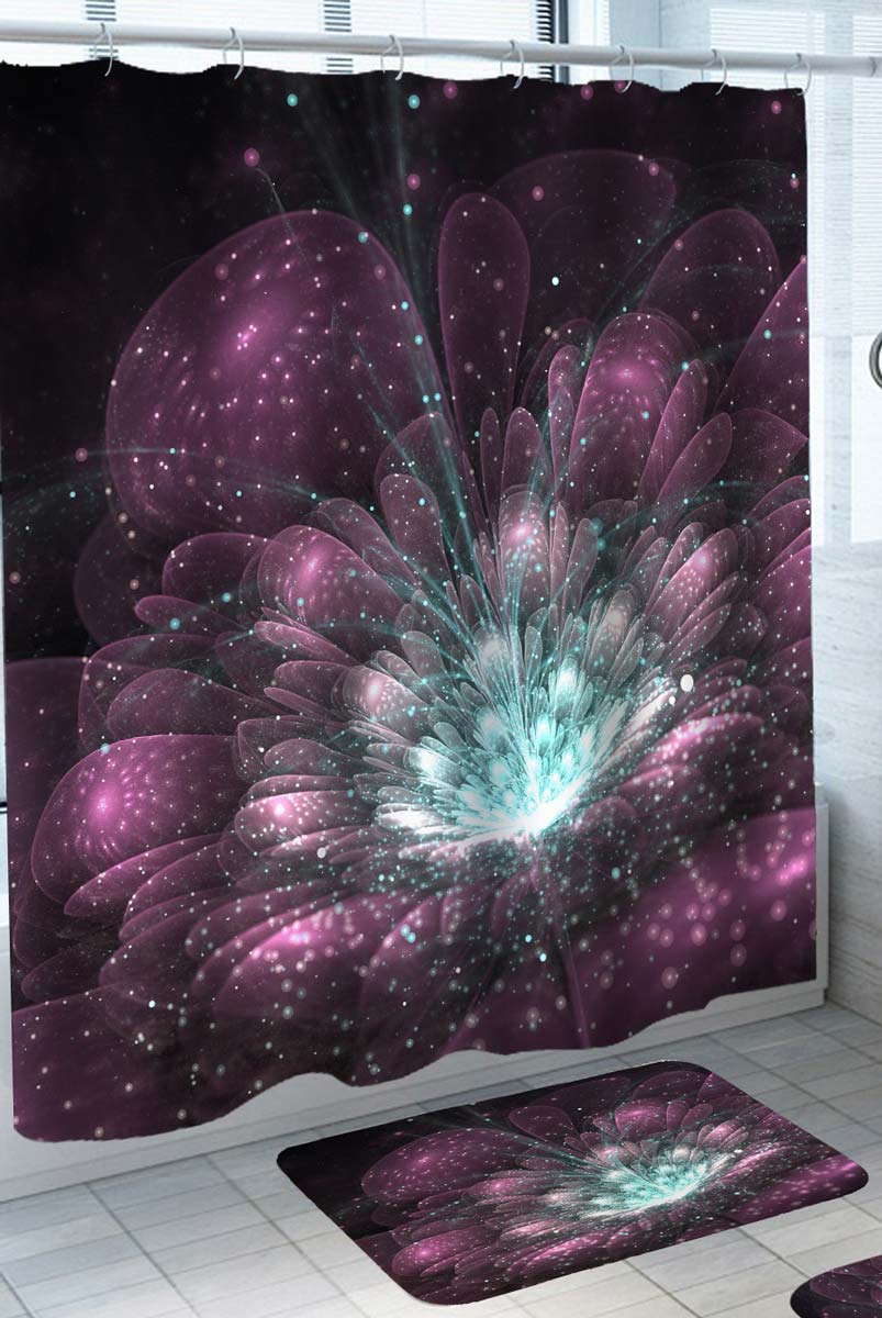 Unique Shower Curtains Purple Turquoise Sparkling Flower