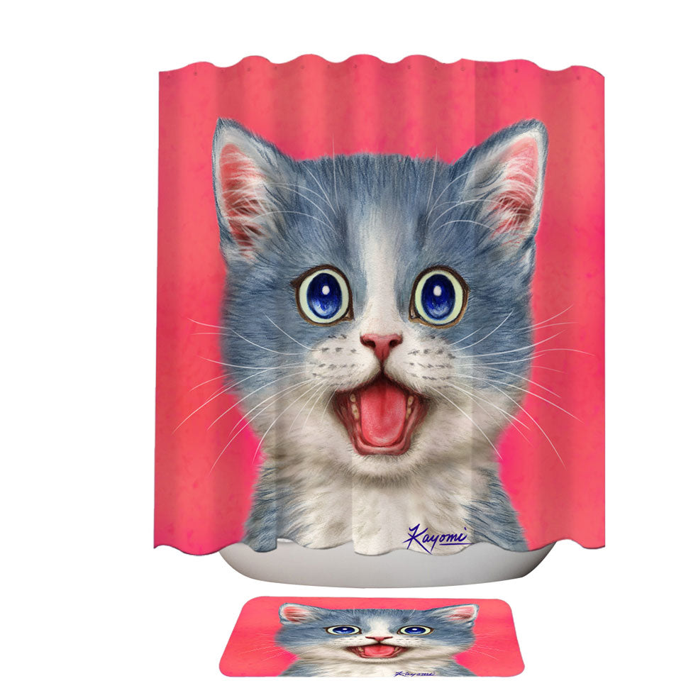 Unique Shower Curtains Sweet Happy Grey Kitten Cat